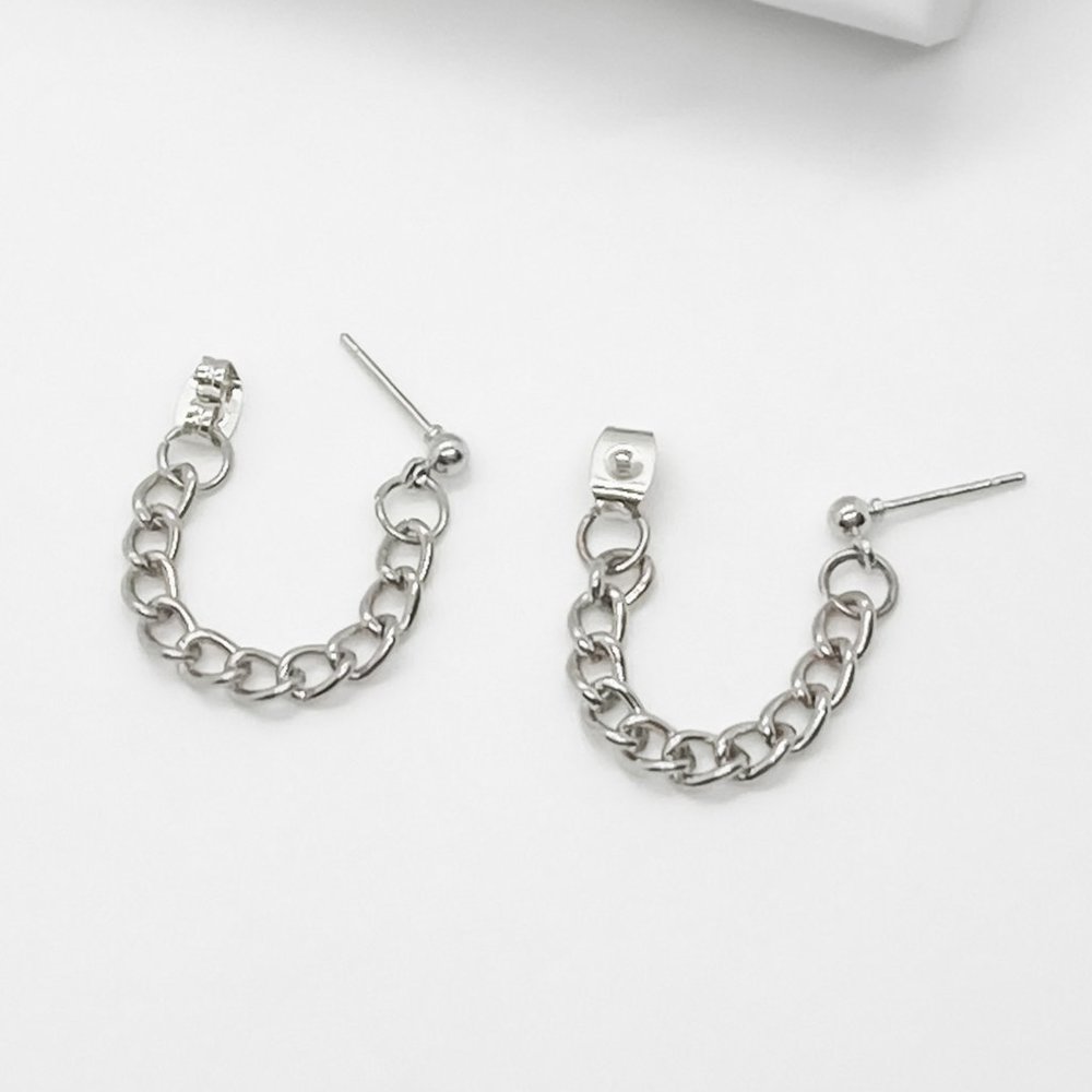 Chain Earrings | Punk Curb Stainless Steel Stud Emo Punk Grunge Loop Earrings